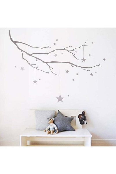Generic Stars Handing On Tree Branch Wall Sticker Grey 90x40cm