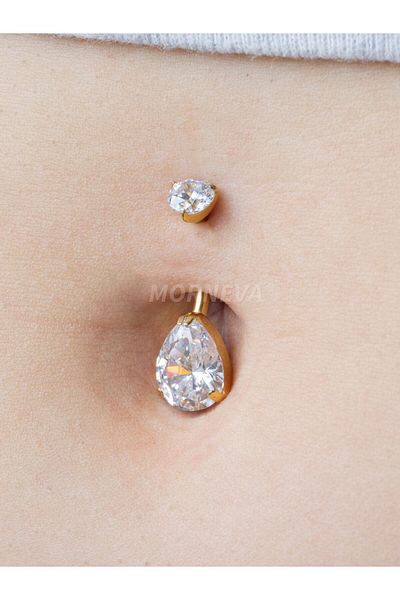 MORNEVA Titanium Crystal Drop Stone Gold Color Minimal Navel Belly Piercing
