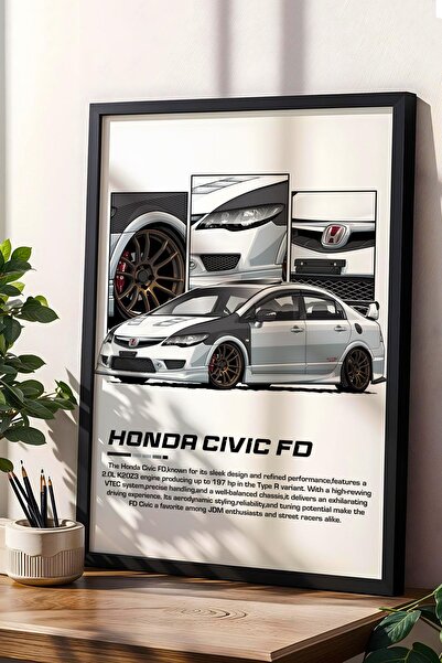 Saturn Civic FD Çerçeveli Tablo - Honda Car Poster