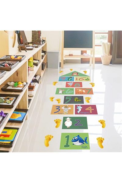 Generic BPA Hopscotch Game Wall Sticker Floor Decal, Cartoon Animal Digital Floor Wallpaper,Decoration for