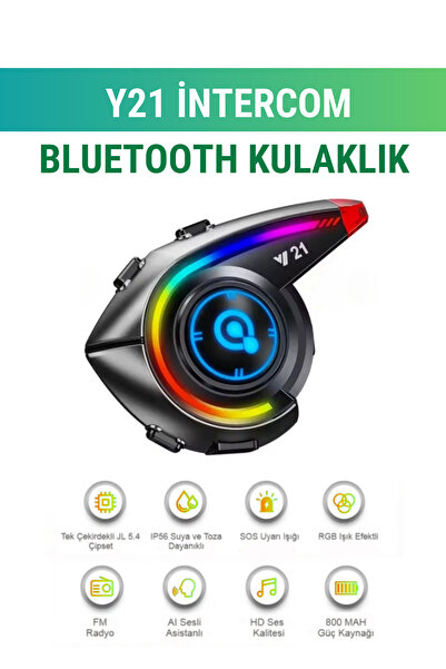 WUNİT Y21 Intercom 5.4 Bluetooth Motosiklet Kask Kulaklığı Rgb Işık Efektli Intercom Kulaklık