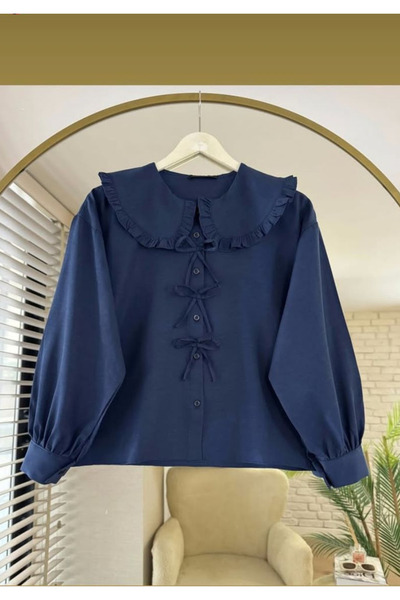 MODA Bebe yaka kurdele detaylı gömlek