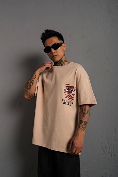 GökTR Men's Back Printed A Quality Oversize T-shirt - Beige