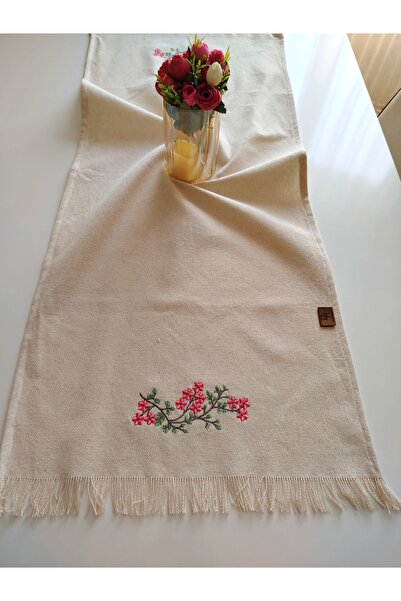 denizli hatırası Embroidered Authentic Organic Tasseled Runner 45X105 cm
