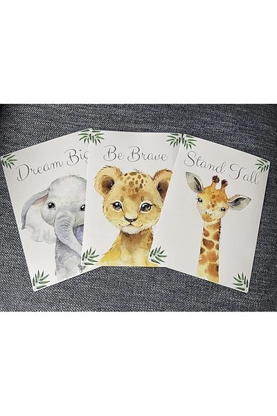 Generic BPA Safari Animals Baby Girl or Boy Nursery Bedroom Set of 3 Unframed Jungle Leaves Quote Prints, N