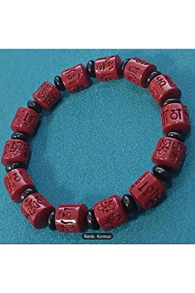 ORGANICYOU ZHENPING El Yapımı Tibet Budist Mantra Boncuklu Bileklik - Kırmızı & Siyah Ruhsal Koruma