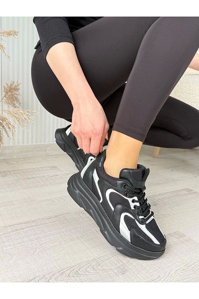 STILVANA Cata Black Skin White Detailed Sports Shoes