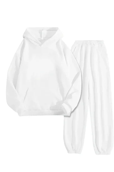 Sweetline Set de trening alb – Imprimat Need Love, hanorac cu glugă și pantaloni de jogging