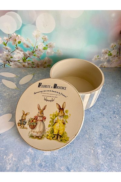 Bypinaryuksel Multi-Purpose Wooden Box with Rabbit Pattern Cover