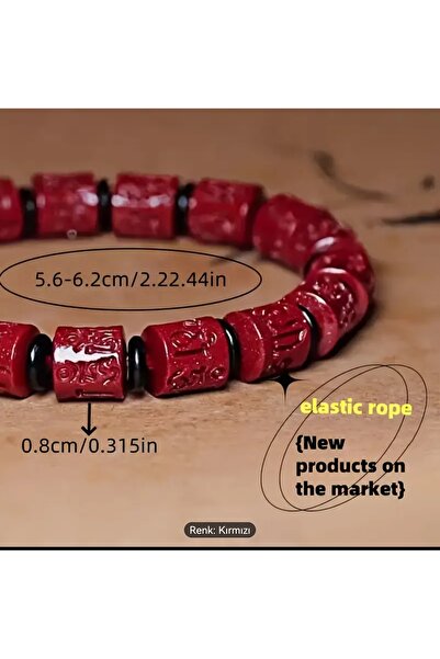 ORGANICYOU ZHENPING El Yapımı Tibet Budist Mantra Boncuklu Bileklik - Kırmızı & Siyah Ruhsal Koruma