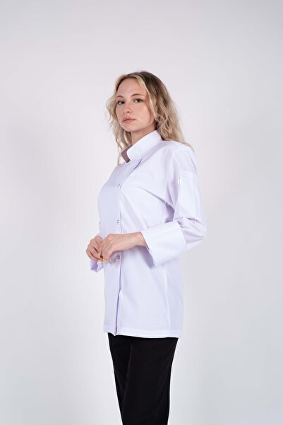 ACAR İŞ TEX Women's White Chef Cook Jacket