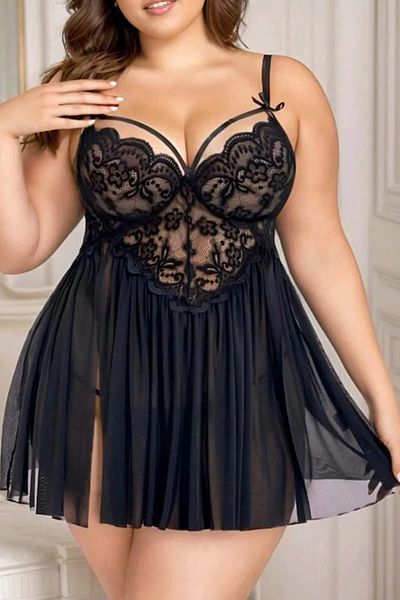 drunk night Plus Size Babydooll - with Strap and Slit Detail