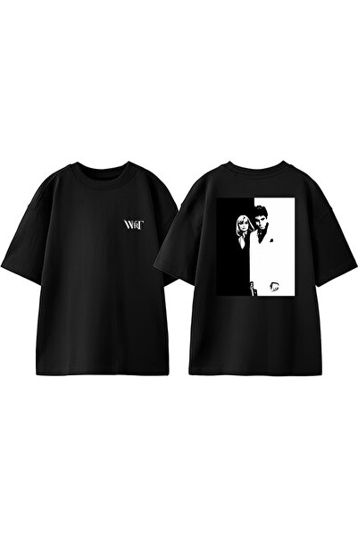 THEWERT تي شيرت أسود كبير الحجم من القطن مطبوع عليه تصميم Scarface 5