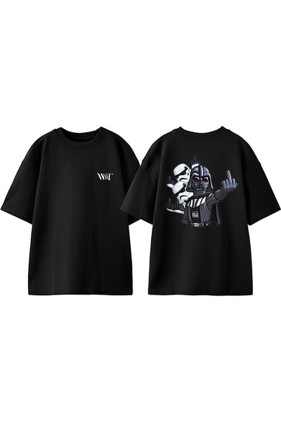 THEWERT Tricou oversize negru din bumbac cu imprimeu pe spate Star Wars Darth...