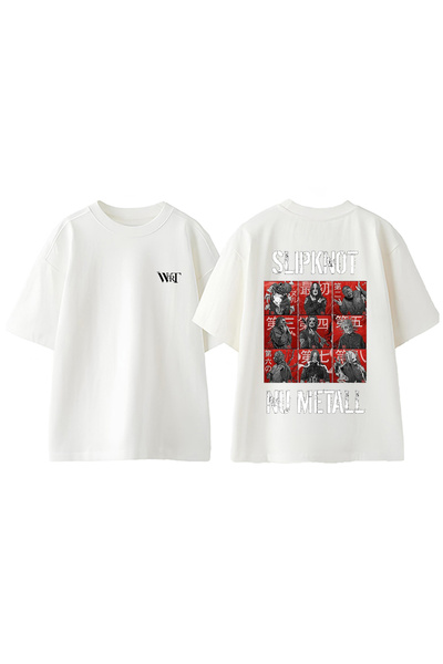 THEWERT Slipknot Rock Music 10 Design Back εμπριμέ βαμβακερό λευκό μπλουζάκι ...