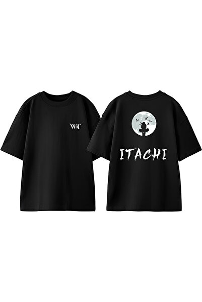 THEWERT Tricou oversize negru din bumbac imprimat pe spate Uchiha Itachi Naru...