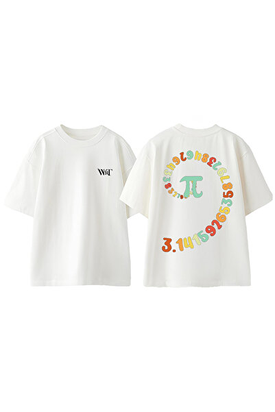THEWERT Tricou oversize alb din bumbac cu imprimeu pe spate Math Pi 3 Design