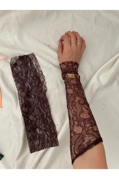 Nurcanilirboutique Kahverengi eldiven kolluk dantel