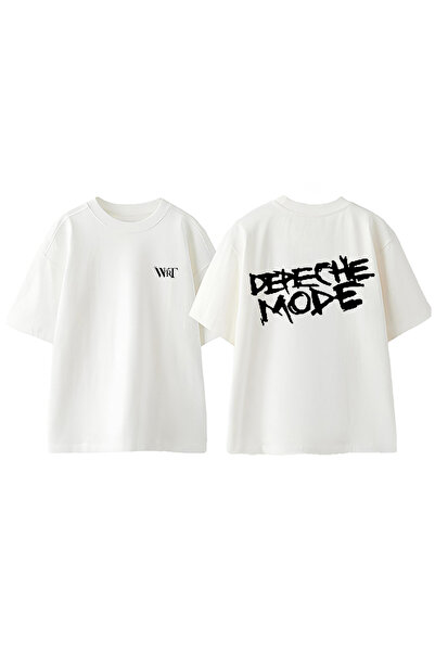 THEWERT Tricou oversize alb din bumbac cu imprimeu pe spate Depeche Mode 3