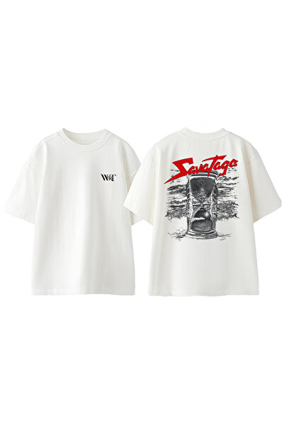 THEWERT Savatage 1 Design Tricou oversize alb din bumbac cu imprimeu pe spate