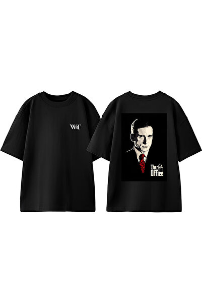 THEWERT Tricou oversize negru din bumbac cu imprimeu pe spate The Office 2 De...