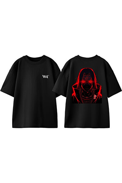 THEWERT Tricou oversize negru din bumbac cu imprimeu pe spate Uchiha Itachi N...