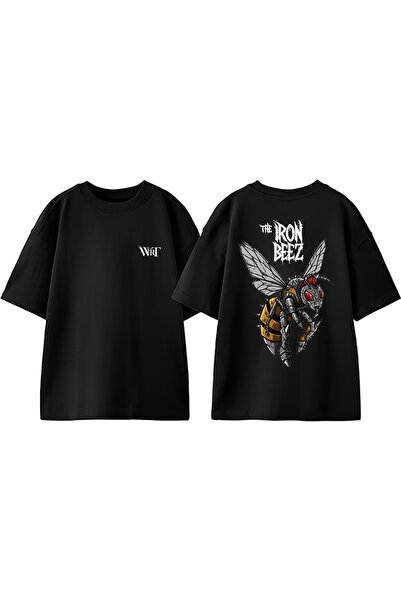 THEWERT The Iron Beez Design Ruksak Štampano Pamuk Crni Oversize kroj T-shirt