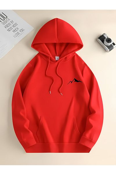 New Shine Red Unisex Black Mountain Printed Sweatshirt