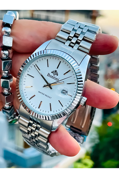 Bentini New Season Silver Color Steel Cord Men's Watch and Bracelet Father's Day Valentine's Day Gift
