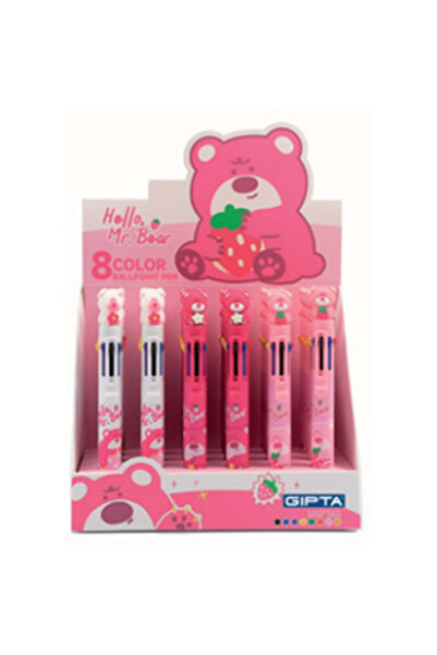 Gıpta Tükenmez Kalem 8 Renk 1 Kalemde Pink Bear