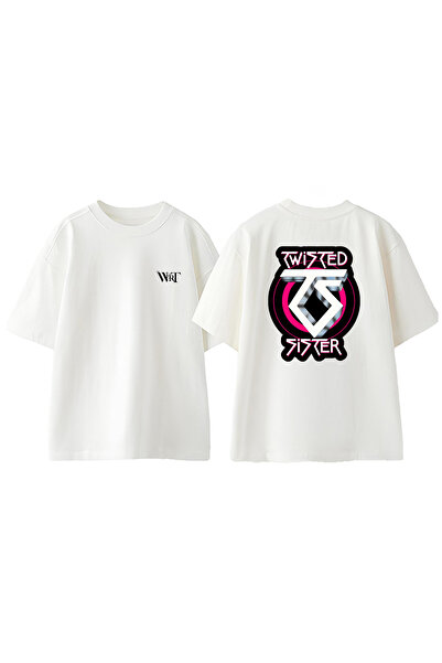 THEWERT Tricou oversize alb din bumbac cu imprimeu pe spate Twisted Sister