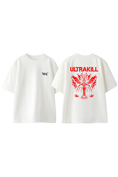 THEWERT Ultrakill 4 Dizajn Leđa Štampano Pamuk Bela Oversize kroj T-shirt