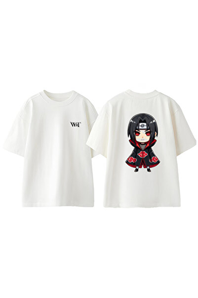 THEWERT Tricou oversize alb din bumbac imprimat pe spate Uchiha Itachi Naruto 4