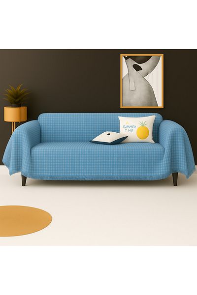 Rell Home Cotton Textured Sofa Shawl 170X300 cm Battal Size – Fringed Tv Blanket & Decorative Sofa Cover