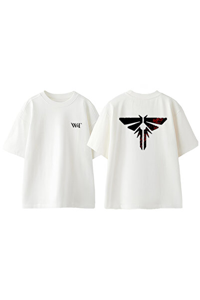 THEWERT The Last Of Us 22 T-shirt oversized alb din bumbac cu imprimeu pe spate