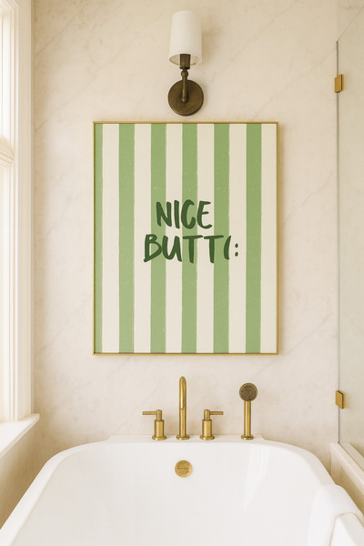 Funzee Humorous Bathroom Poster – Fun Modern Nice Butt Written Wall Decor - Frameless Poster