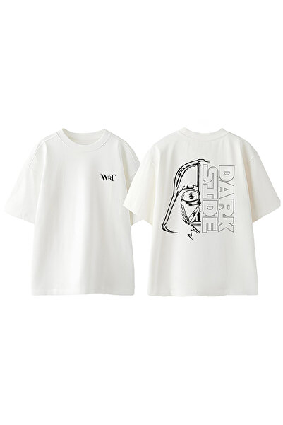 THEWERT Tricou oversize alb din bumbac cu imprimeu pe spate Star Wars Darth V...