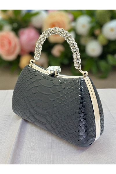 Biçanta Special Design Black Color Anaconda Pattern Matte Leather Handle Women's Evening Dress Bag Wedding Engagement Prom