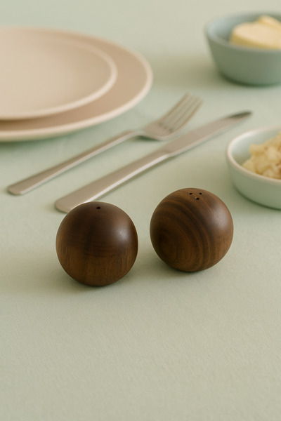 Karat Home Akasya 2’li Ahşap Tuzluk Biberlik Seti – Yuvarlak, Doğal Ağaç, Şık...