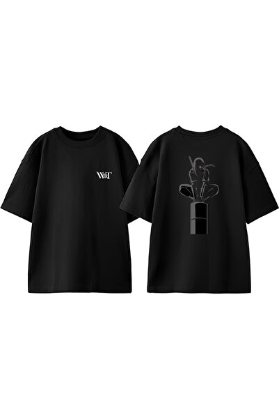 THEWERT Tricou oversize negru din bumbac cu imprimeu pe spate Uchiha Itachi N...