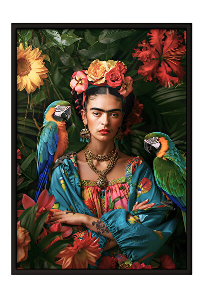 Zestia Siyah Çerçeveli Tablo, Frida Kahlo Portre, Salon Dekoru Poster No: 112021