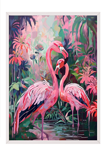 Zestia Tablou cu ramă albă, Flamingo roz, Poster decorativ pentru dormitor Nr...