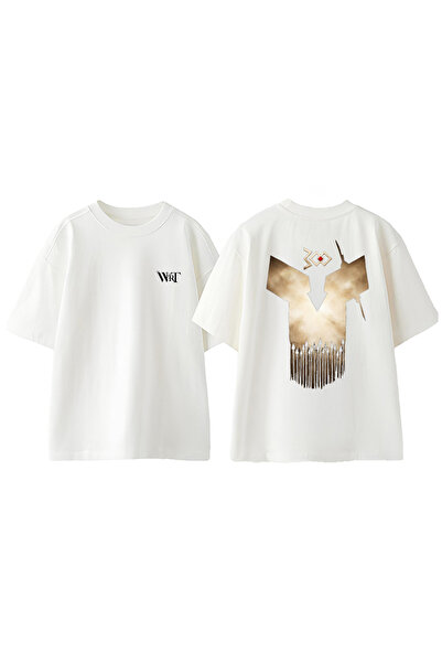 THEWERT Tricou oversize alb din bumbac cu imprimeu pe spate Spartan 10 Design