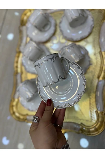 hediye Esterhomedecor 6-Person Porcelain Coffee Cup Set with Gold Details