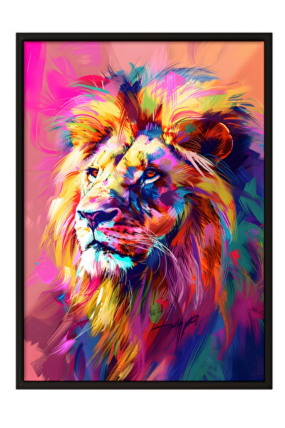 Zestia Tablou cu ramă neagră, portret colorat cu leu, poster decorativ pentru...