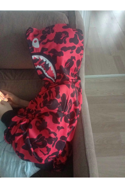 IVORA WEAR Unisex Pubg Bape x Shark Hoodie - Kırmızı