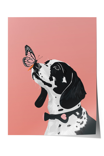 Zestia Poster fără ramă, câine și fluture alb-negru, poster decorativ pentru ...