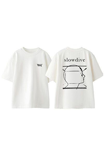 THEWERT Μπλουζάκι Slowdive Classic Design με στάμπα από βαμβακερό λευκό oversize