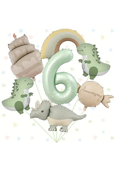 DÜVENCİ TİCARET 7 Parça Mat Dinozor Pasta Şekilli Gökkuşağı Numara 1~9 Balon ...