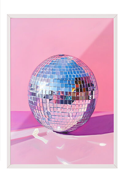 Zestia Beyaz Çerçeveli Tablo, Disco Topu İllüstrasyonu, Salon Dekoru Poster No: 111880